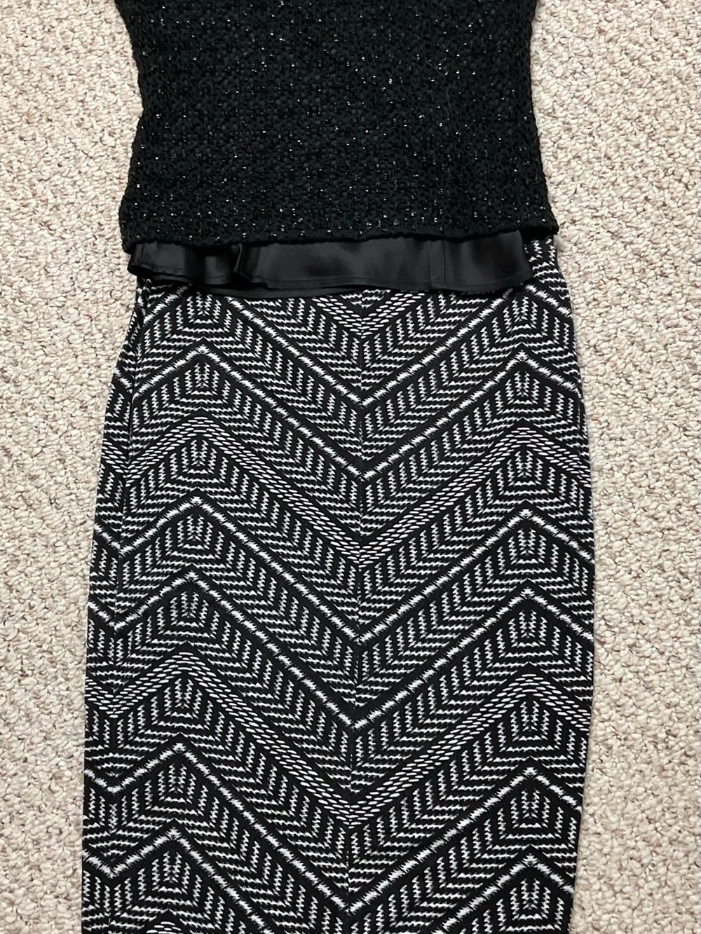 Black & White Chevron Maxi Skirt with Sequined layered Top- Women